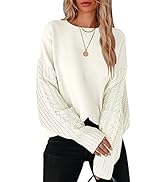 ANRABESS Women's Oversized Crew Neck Long Sleeve Casual Cable Knit Chunky Contrast 2023 Fall Pull...