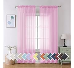 Aiyufeng Light Pink Sheer Curtains 84 Inches Long 2 Panels Set, Semi Transparent Voile Rod Pocket Sheer Window Drapes for B…