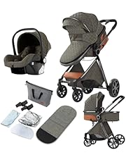 Reenborn Carrito Bebe 3 en 1, Carro Bebe con Dos Modos de Empuje Reversibles, Cochecito Bebe 3 Piezas con Marco de Aluminio, Carricoche Bebe con Diseño Plegable con Un Solo Clic (V9 Deep Grey)