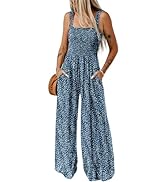 Happy Sailed Womens Overalls Casual Floral Print Sleeveless Jumpsuit High Waist Wide Leg Romper J...