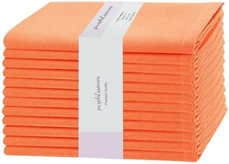 PurpleEssences Set of 12 Cloth Dinner Napkins 100% Cotton 18x18 - Soft Durable Washable - Ideal for Farmhouse Party Fall Thanksgiving Halloween - Perfect Everyday Use Table Linen – Orange