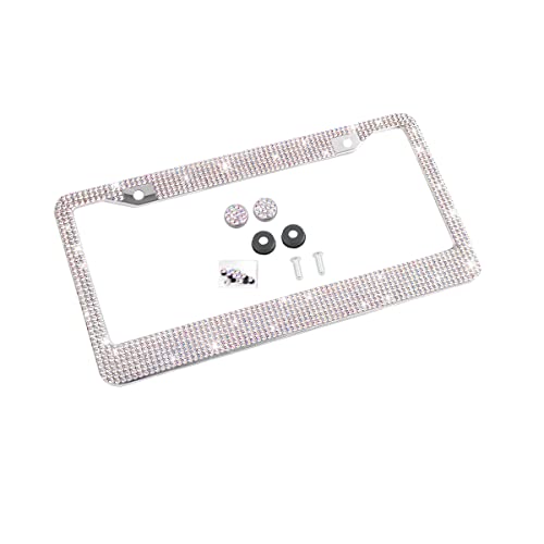 Bling Car License Plate Frame, Sparkly Rhinestone Stainless Steel License Plate Cover/Holder, Universal for Most Cars, SUVs, 