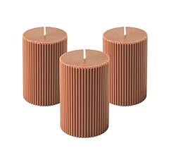 3-Pack Brown Ribbed Pillar Candles Unscented, 2.75x4 Inches Maroon Brown Candles Handmade, Aesthetic Decorative Textured Ca…