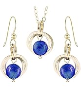 Blue Lapis Lazuli Real Gemstone 14K Gold-Filled Pendant Necklace and Dangle Earrings Jewelry Gift...