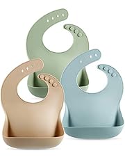 PandaEar (Paquete de 3 Lindos Baberos de Silicona para Bebés y Niños Pequeños (10-72 Meses) Impermeables, Suaves, Unisex, No Desordenados