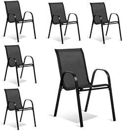 TERRE JARDIN - Chaises de Jardin, Lot de 6 - Chaises Empilables - Noires, en Textilène Haute Densité pour Exté