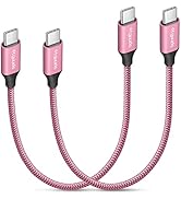 etguuds Pink Short USB C to USB C Cable [1ft, 2-Pack], 60W/3A Fast Charging Type C to Type C Char...