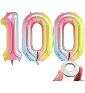 KEYYOOMY 40 in Number 100 Balloons Rainbow Colored 100 Days Party Balloon Decorations Large Numbe...