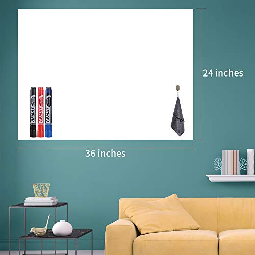 White Board Paper, Dry Erase Wallpaper, Peel and Stick Dry Erase Board, 36' x 24' Self Adhesive White Board Wall Paper for Kids Home & Classroom, Whiteboard Sticky Paper with 3 Markers, No Ghost