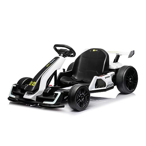 WANAN 24V Electric Go Kart for Kids, 7.5 MPH Drift Kart with 300W Motor, Drift/Sport Mode, Length Adjustment (White)