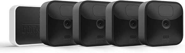 Blink Outdoor, Videocamera di sicurezza in HD, senza fili, resistente alle intemperie, batteria autonomia 2 anni, rilevazione movimento, compatibile con Alexa | 4 videocamere