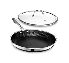 HexClad Hybrid Nonstick 12-Inch Fry Pan with Tempered Glass Lid, Stay-Cool Handle, Dishwasher and Oven Safe, Induction Read…