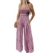 Happy Sailed Womens Overalls Casual Floral Print Summer Sleeveless Jumpsuit Wide Leg Long Pants R...