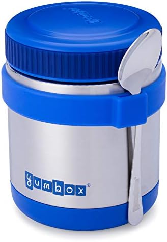 Yumbox Wide Mouth Zuppa 14 oz Triple Insulated Stainless Steel Food Jar, Superior Heat Retention, Leakproof, with Utensil Band and Spoon, Easy Open Grip, Hot 6 Hours or Cold 12 Hours, (Neptune Blue)