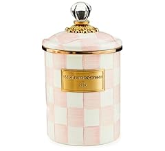 MACKENZIE-CHILDS Rosy Check Enamel Canister, Pink-and-White Kitchen Storage Container with Lid, Medium