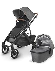 UPPAbaby Vista V2 Stroller / Convertible Single-To-Double System / Bassinet, Toddler Seat, Bug Shield, Rain Shield, and Storage Bag Included / Greyson (Charcoal Mélange/Carbon Frame/Saddle Leather)