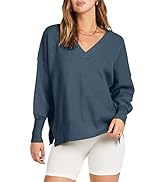 ANRABESS Women's Long Sleeve V Neck Hooded Drop Shoulder Oversized Slouchy Knit Pullover Sweater ...