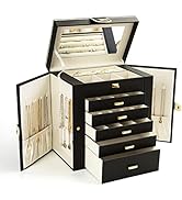 KAMIER Jewelry Box for Women, 6-Layer Large Jewelry Organizer Box with Mirror & 5 Drawers for Rin...