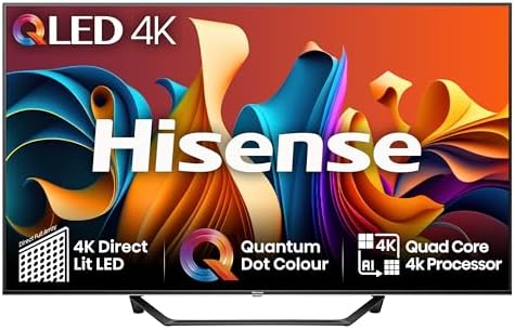 Hisense 50 Inch 4K QLED Smart TV 50A7NQTUK - Quantum Dot Colour, 4K AI Processor, Dolby Vision Atmos, Smooth Motion, Sports Mode, Vidaa OS with Freely, Youtube, Netflix and Disney+ (2024 Model)