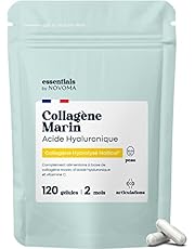 Collagène Marin + Acide Hyaluronique, Peau Hydratée et Articulations Fortes, Cure de 2 mois, 120 Gélules, Collagene Hydrolysé Type 1 Naticol®, Avec Vitamine C, Fabriqué en France, by Novoma