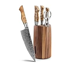 HEZHEN 7PCS Kitchen Knives Set Professional Forging Damascus High Carbon Steel Chef Knife Santoku Bread Knife Utility Knife…