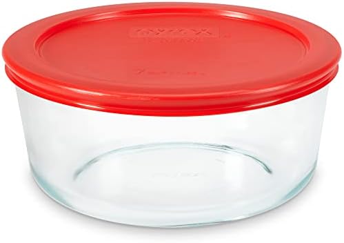 Pyrex Simply Store Glass Food Storage Container, Snug Fit Non-Toxic Plastic BPA-Free Lids, Freezer Dishwasher Microwave Safe, 7 Cup