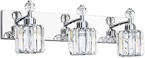 PRESDE Modern Crystal Bathroom Lights Fixtures Over Mirror Chrome 3 Light Vanity Light for Bathroom Wall Lights Fixtures