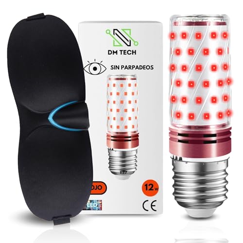 DM TECH | PACK bombilla roja para dormir rosca E27 + antifaz - luz roja para dormir - bombillas rojas - bombilla luz roja noc