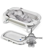 Buddy Baby BebéSplash - Bañera Bebé Plegable Portatil, Diseño Ergonómico, Cojín Antideslizante y Tapa de Seguridad (Gris)