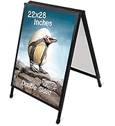 Outdoor A-Frame Sidewalk Sign 22x28 Inch Sandwich Board, Black Coated Steel Metal Double-Sided, H...