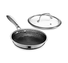 HexClad Hybrid Nonstick 8-Inch Fry Pan with Tempered Glass Lid, Stay-Cool Handle, Dishwasher and Oven Safe, Induction Ready…