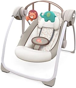 Ingenuity Soothe 'n Delight Compact Portable 6-Speed Plush Baby Swing with Music, Folds Easy, 0-9 Months 6-20 