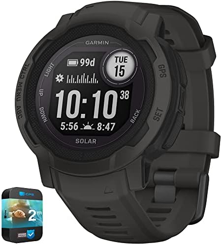 Garmin 010-02627-10 Instinct 2 Solar Smartwatch Graphite Bundle with Premium 2YR CPS Enhanced Protection Pack