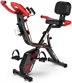 pooboo Folding Exercise Bike, Foldable Fitness Stationary Bike Machine, Upright Indoor Cycling Bike, Magnetic 