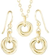 Dainty 14K Yellow Gold-Filled Simple Circle Love Knot Dangle Earrings and 20 Inch Pendant Necklac...