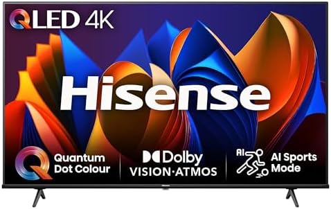 Hisense 43 Inch 4K QLED Smart TV 43E77NQTUK - Quantum Dot Colour, 4K AI Processor, Dolby Vision Atmos, Smooth Motion, Sports Mode, Vidaa OS with Freely, Youtube, Netflix and Disney+ (2024 Model)