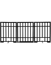 PawHut Barrera de Seguridad Plegable para Perros Valla de Madera para Mascotas de 3 Panels con Soporte de Pie para Escaleras y Puertas 181x35x76 cm Negro