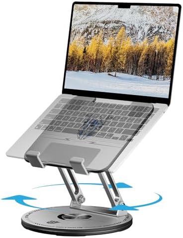 Adjustable Laptop Stand for Desk with 360° Rotating Base, Ergonomic Portable Laptop Riser, Aluminum Laptop Holder Compatible with MacBook, Dell, and All Laptops (11-16 inch), Silver Optimus Prime