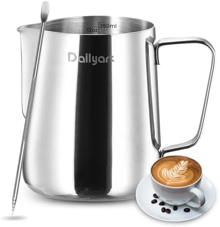 Milk Frothing Pitcher, Dailyart 12oz/350ml Milk Frother Cup 304 Stainless Steel Steaming Pitcher With Internal Scale, Espresso Accessories, Frother Pitcher For Espresso Machine Cappuccino Latte Art