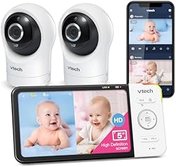 VTech RM5764-2HD 1080p Smart WiFi Remote Access 2 Camera BabyMonitor, 360° Pan & Tilt, 5" 720p HD Display, Nig