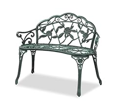 VINGLI 38.5" Patio Park Garden Outdoor Metal Rose Bench,Cast Iron Cast Aluminium Frame Antique Finish Chair,Accented Lawn F…