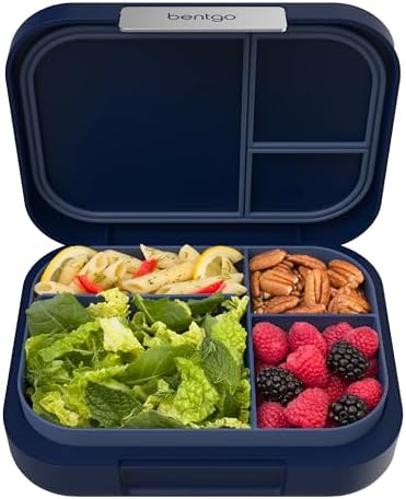 Bentgo Modern - Leak-Resistant Bento Lunch Box For Adults, Teens, & Larger Appetites; Reusable BPA-Free Meal Prep Container with 3 or 4 Compartments, Dishwasher/Microwave Safe; 44oz (Navy)