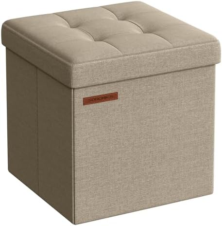 SONGMICS Storage Ottoman, Foldable Small Ottoman Foot Rest, 11.8 Inches Foot Stool, Cube Ottoman with Storage, Load up to 286 lb, for Living Room, Bedroom, Dorm, Camel Brown ULSF028K01