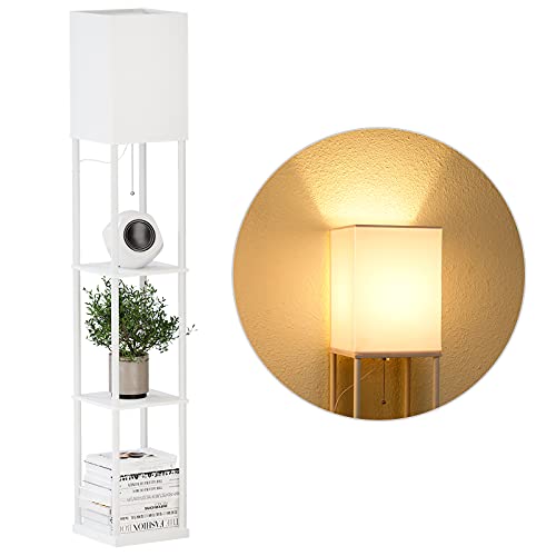 SUNMORY Shelf Floor Lamp with 3-Way Dimmable LED Bulb, Modern Square Standing Lamp with Shelves and White Shade, Corner Displ