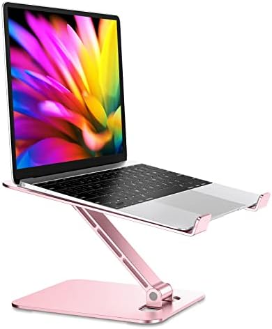 RIWUCT Foldable Laptop Stand, Height Adjustable Ergonomic Computer Stand for Desk, Aluminum Portable Laptop Riser Holder Mount Compatible with MacBook Pro Air, HP, Dell 10-16" (Pink)