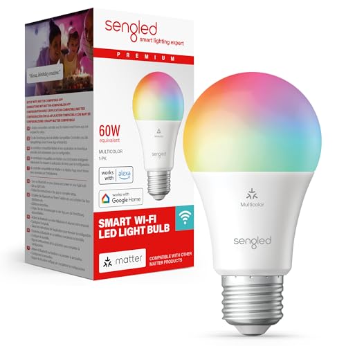 Sengled Bombilla LED inteligente (E27), habilitada para Matter y Alexa, multicolor, equivalente a 60 W, 800 lm, emparejamient