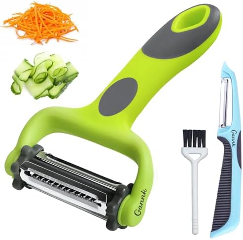 Potato Apple Vegetable Peelers for Kitchen, I and Y Peelers for Fruit Veggie Potatoes Carrot Cucumber, 3 in 1 Blade Spin Design With Julienne Function