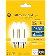 GE Ultra Bright LED Light Bulbs, 100 Watt Equivalent, Soft White, Clear B12 Bulbs (3 Pack)