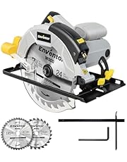 Enventor Sierra Circular 1200W, Sierra Circular de Mano 5800RPM, 2 Hojas de Sierra de 24T+40T(Ø185mm), Corte 62mm(90°)/42mm(45°), Guía Láser, para Cortar Madera, Metal Blando, Plástico