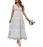 Miessial Women's V-Neck Lace Floral Long Dress Embroidery Cocktail Wedding Guest Boho Maxi Dress